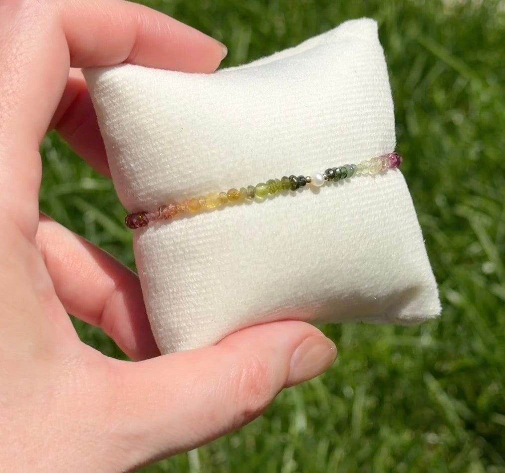 Aria bracelet #11 Tourmaline & Pearl with 14k gold plated accents*