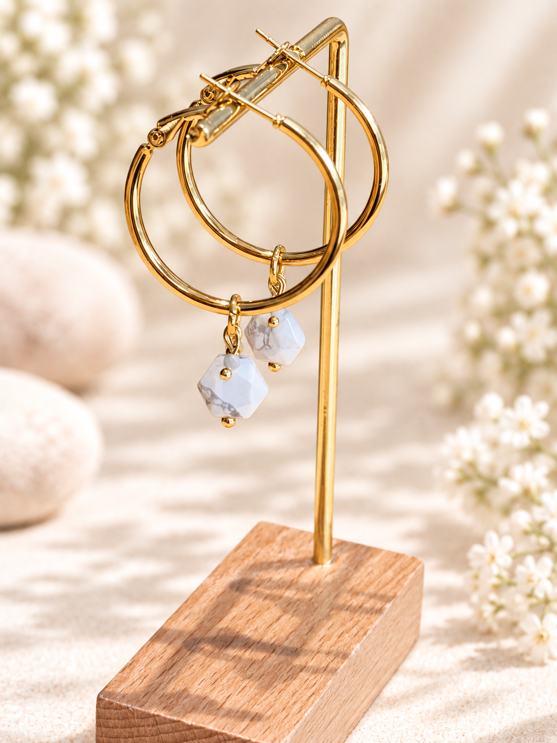 White Howlite 30mm wide hoops