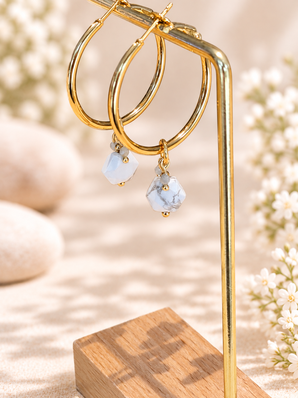 White Howlite 30mm wide hoops