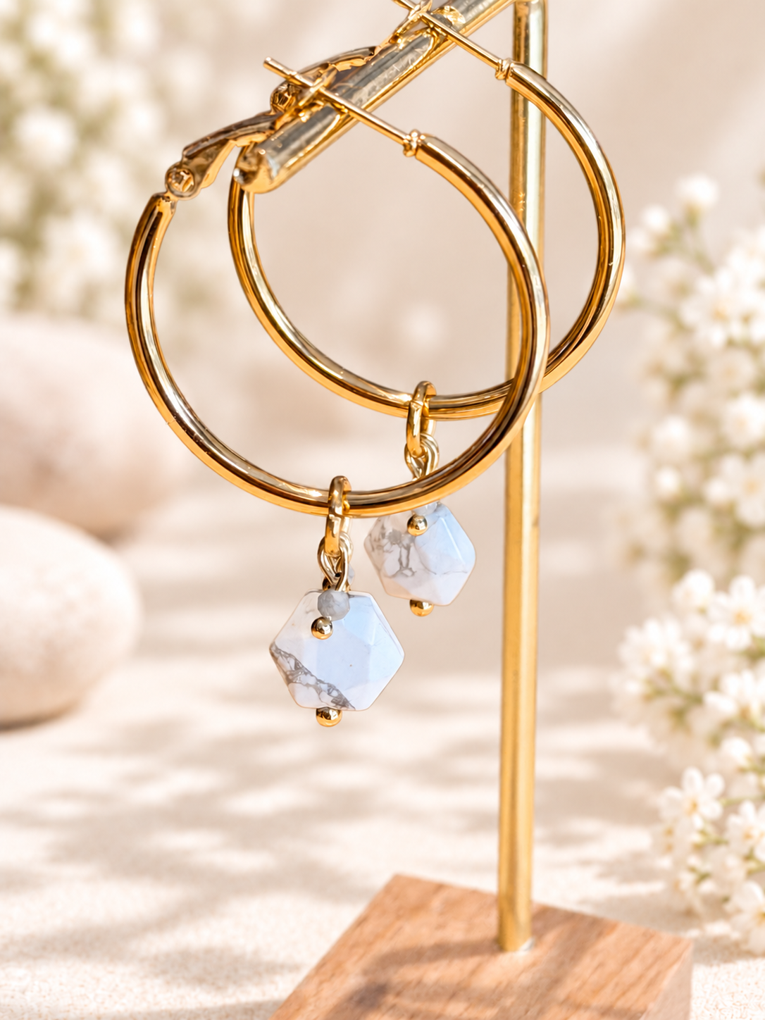 White Howlite 30mm wide hoops