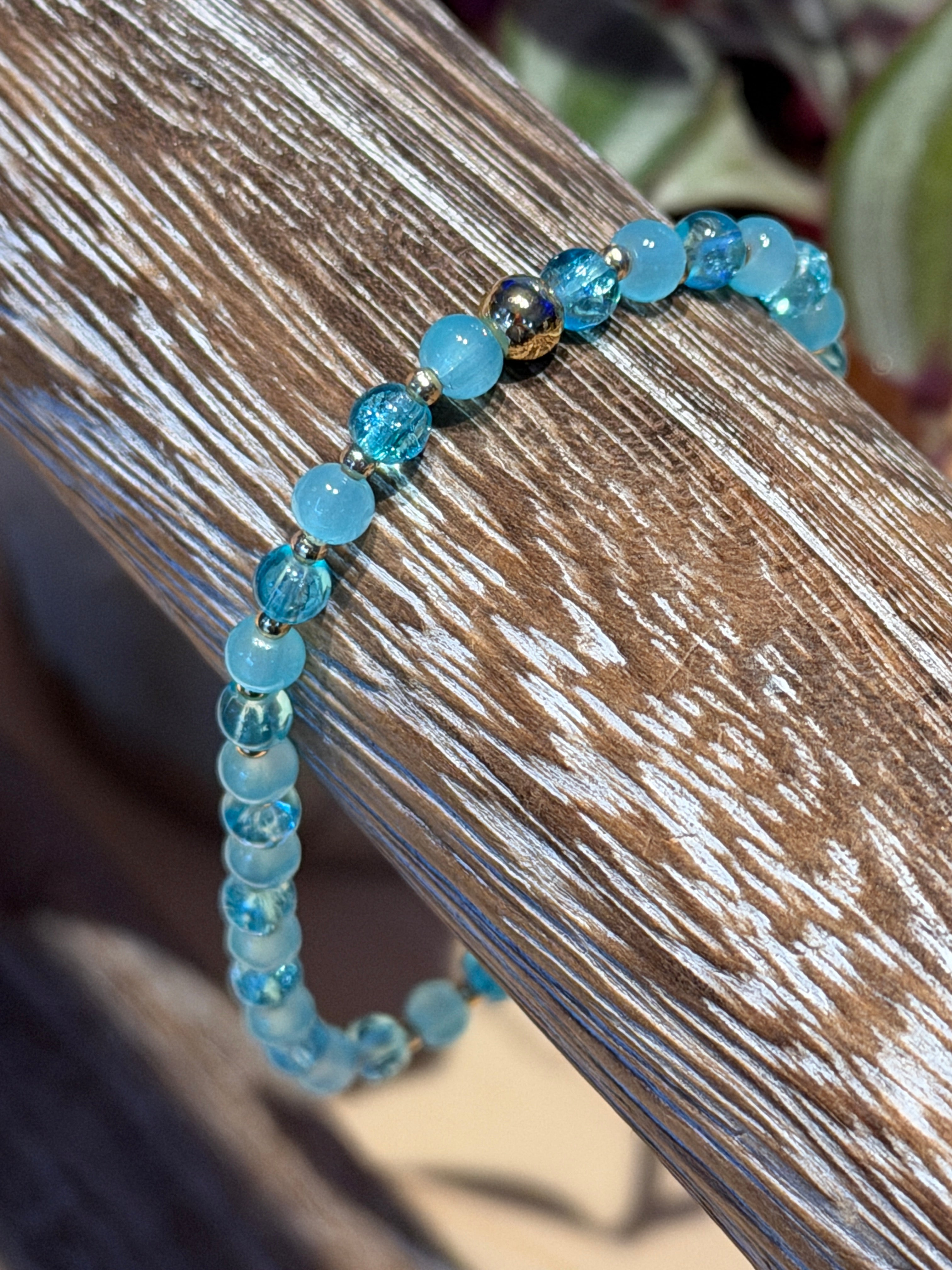 Light Blue crackle Glass Essential Single Bracelet