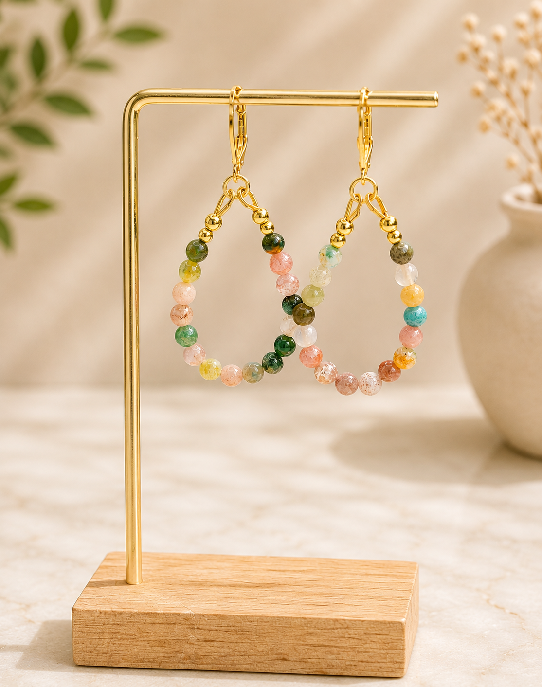 Indian Agate hoops, gold plated