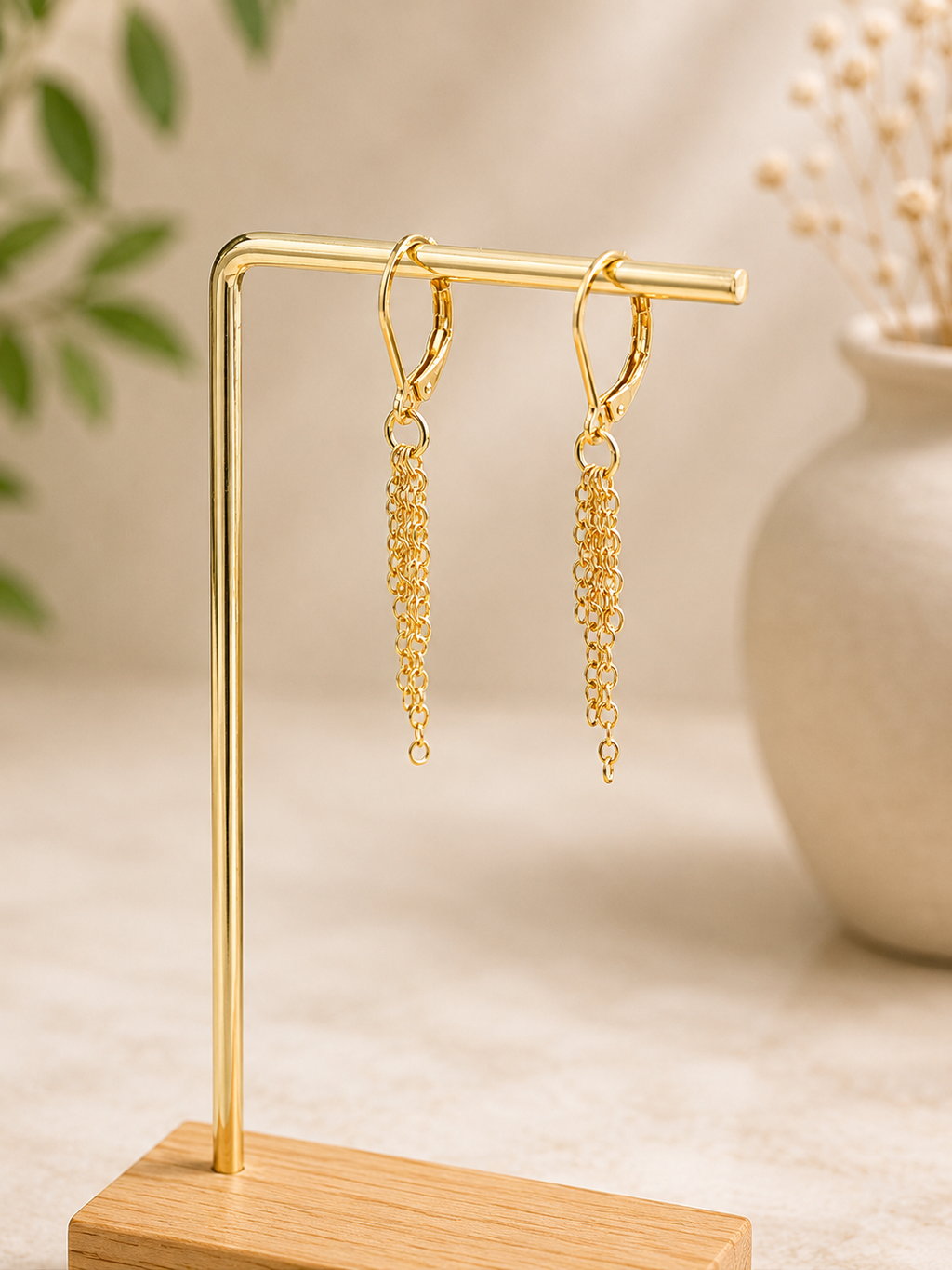 Gold plated chain dangle earrings