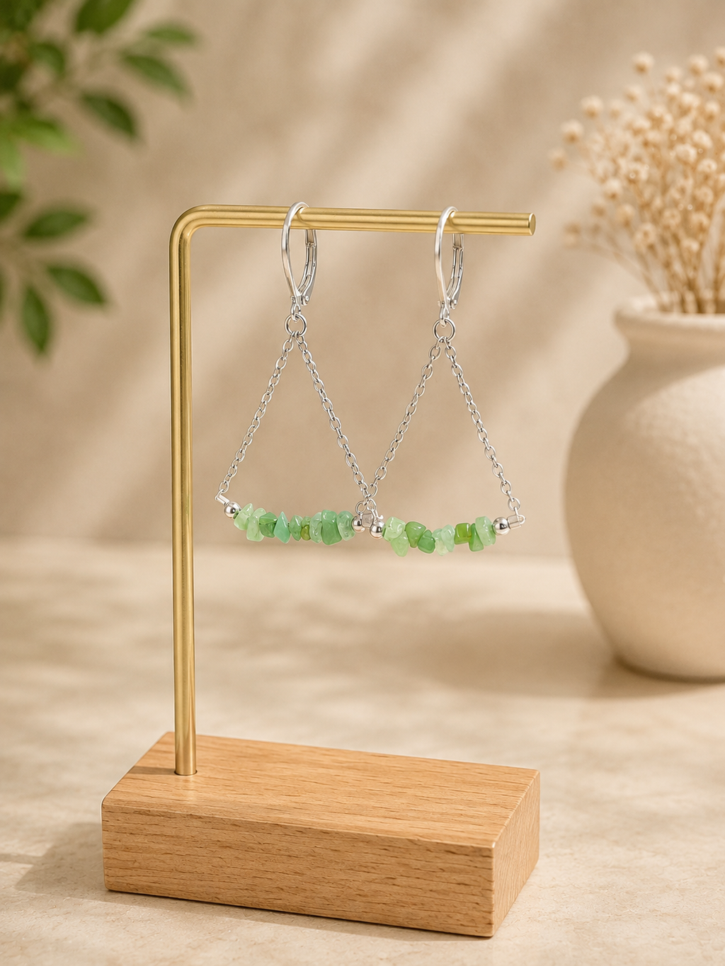 Chrysoprase and silver plated earrings
