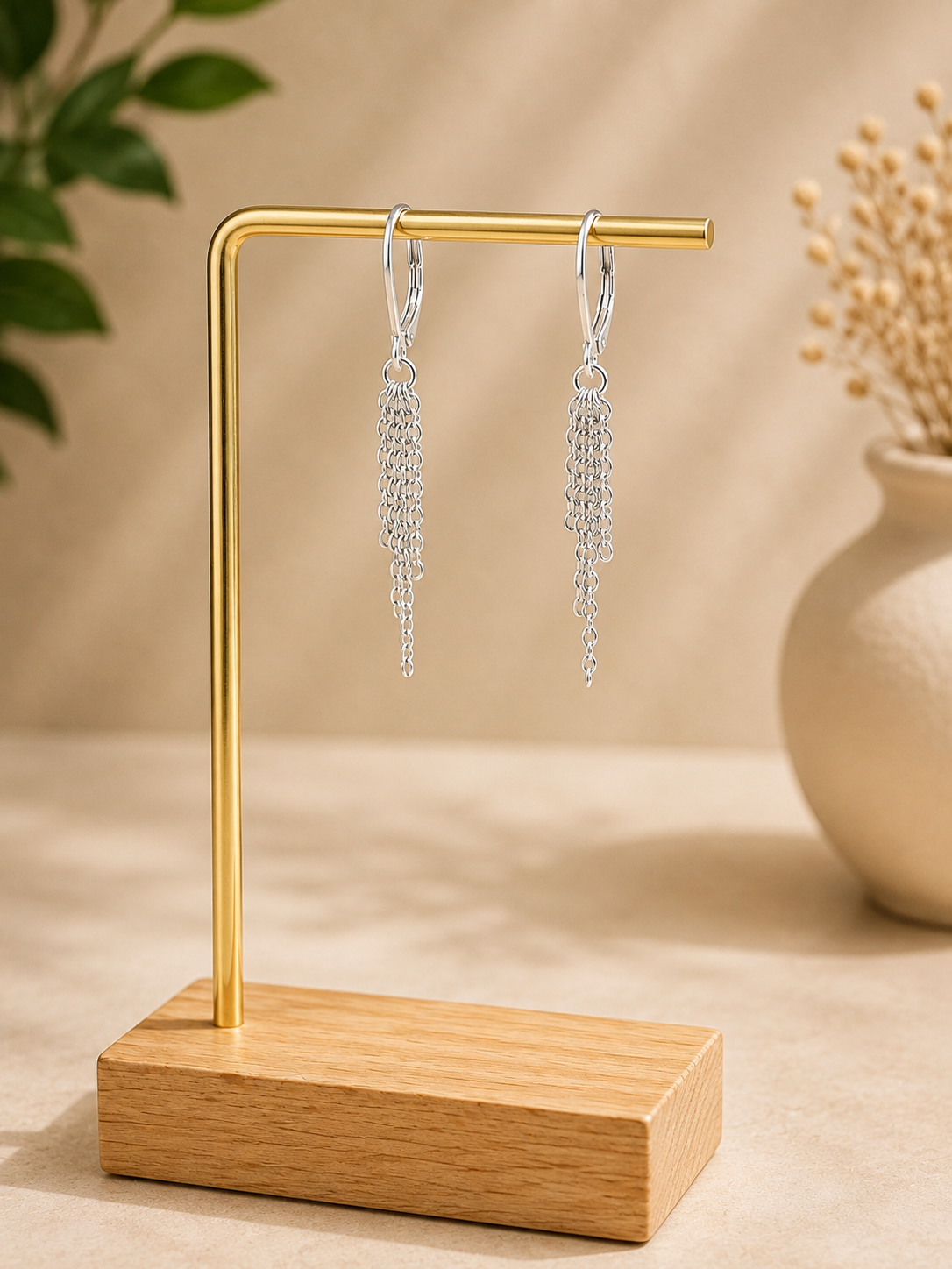 Silver plated and stainless steel dangle