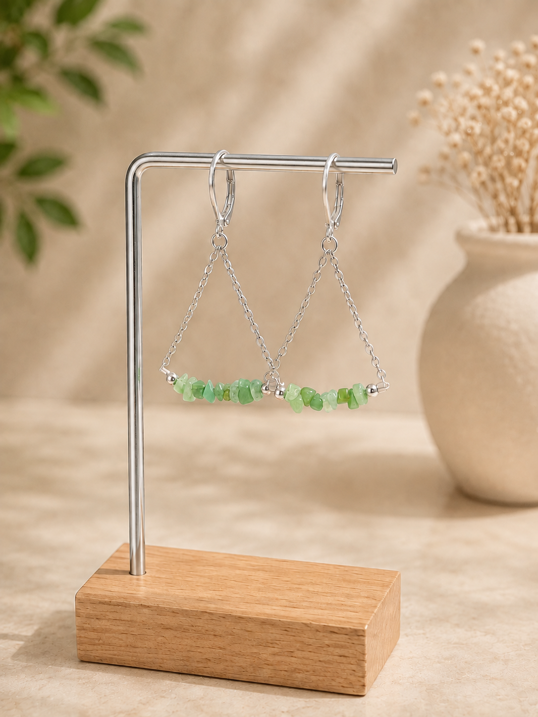 Chrysoprase and Stainless Steel earrings