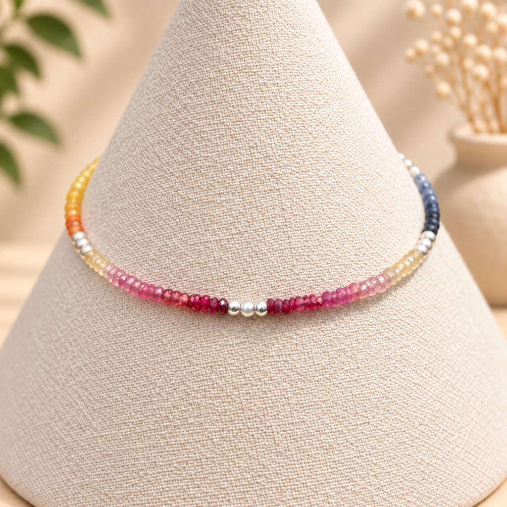 Aria bracelet #19 Sapphires, freshwater pearls, Sterling silver filled and stainless steel accents