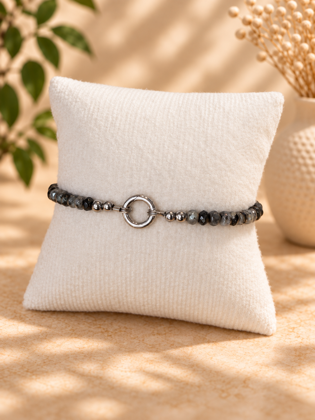 Grey Tigers Eye bracelet with Stainless Steel Clasp