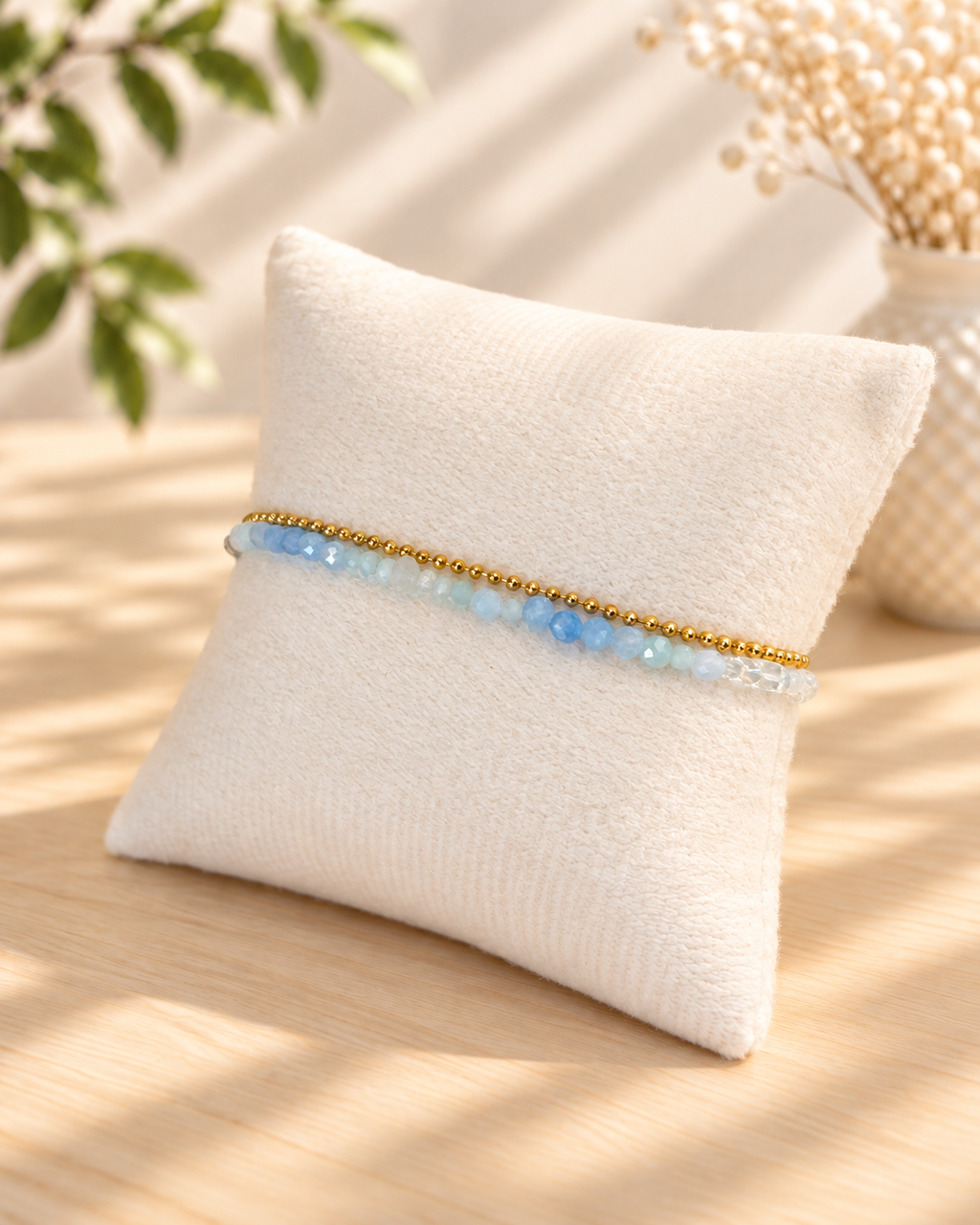 Duet bracelet #7 Aquamarine, mixed gemstones, and glass beads