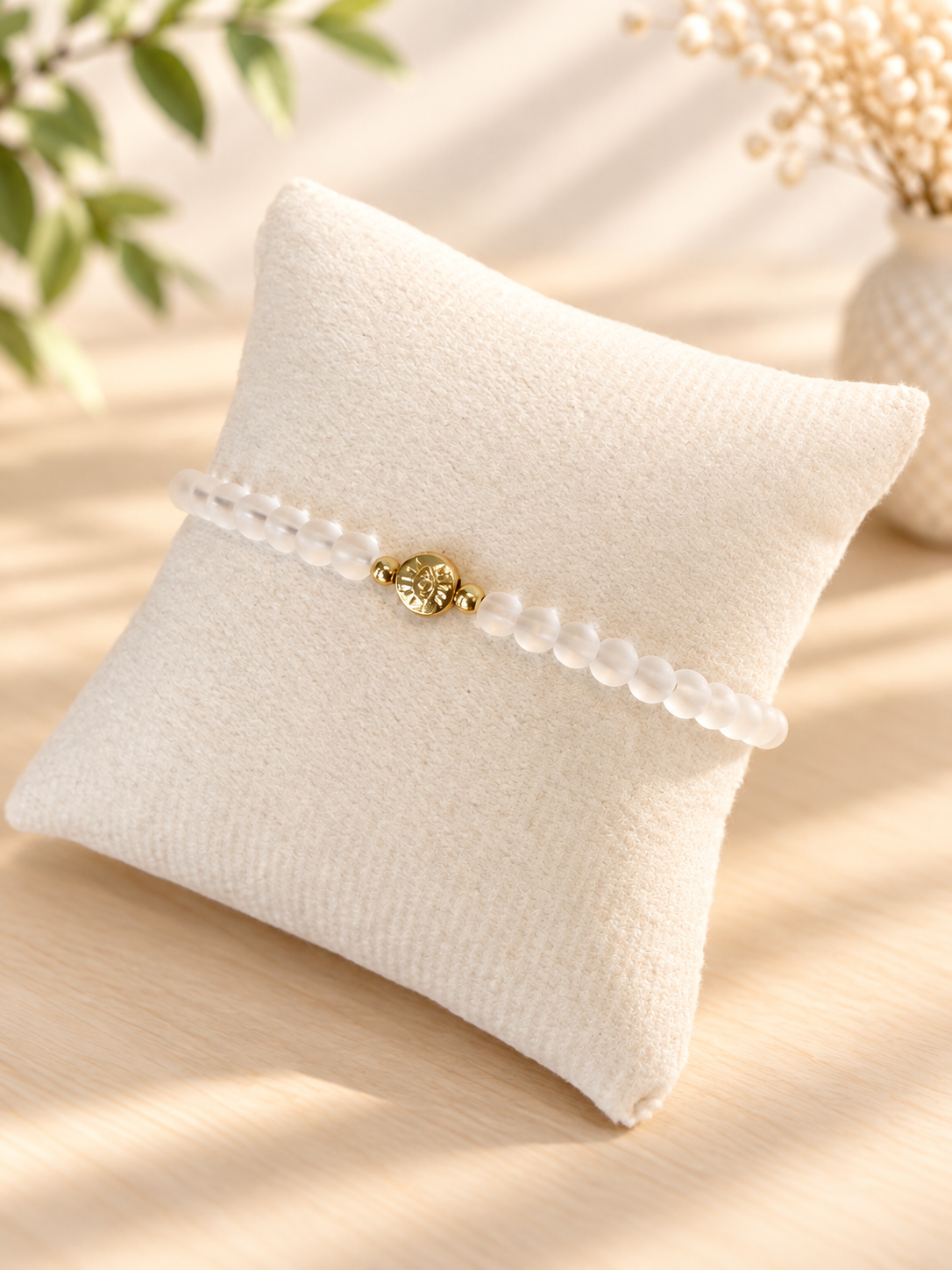 Clear Frosted Glass Beads Evil Eye Bracelet