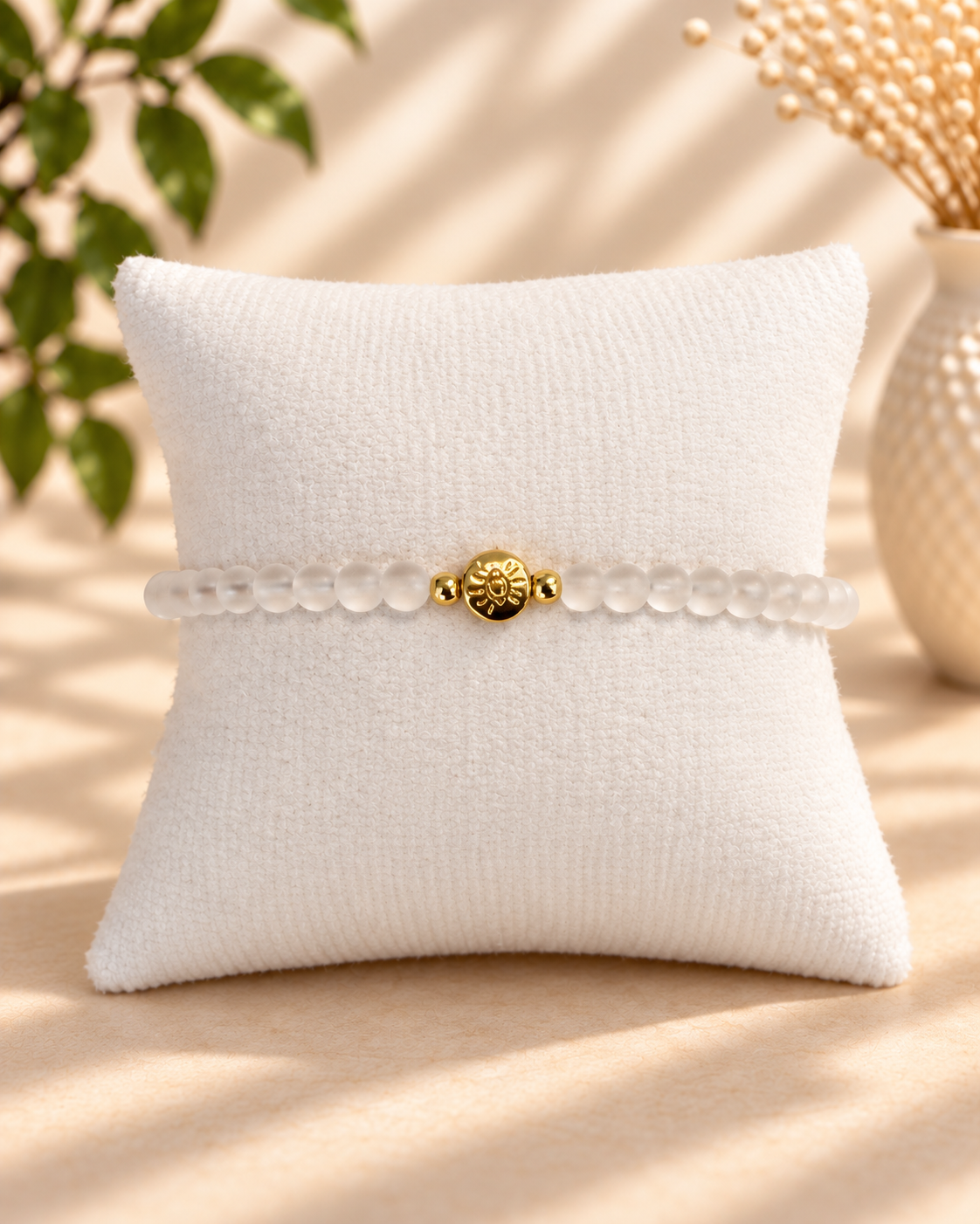 Clear Frosted Glass Beads Evil Eye Bracelet