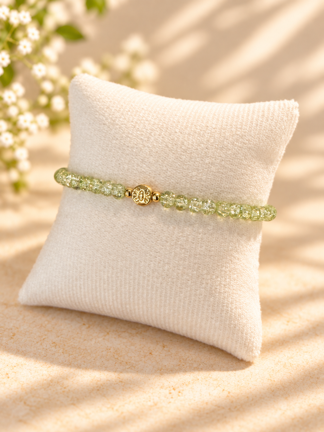 Green Crackle Glass Beads Evil Eye Bracelet