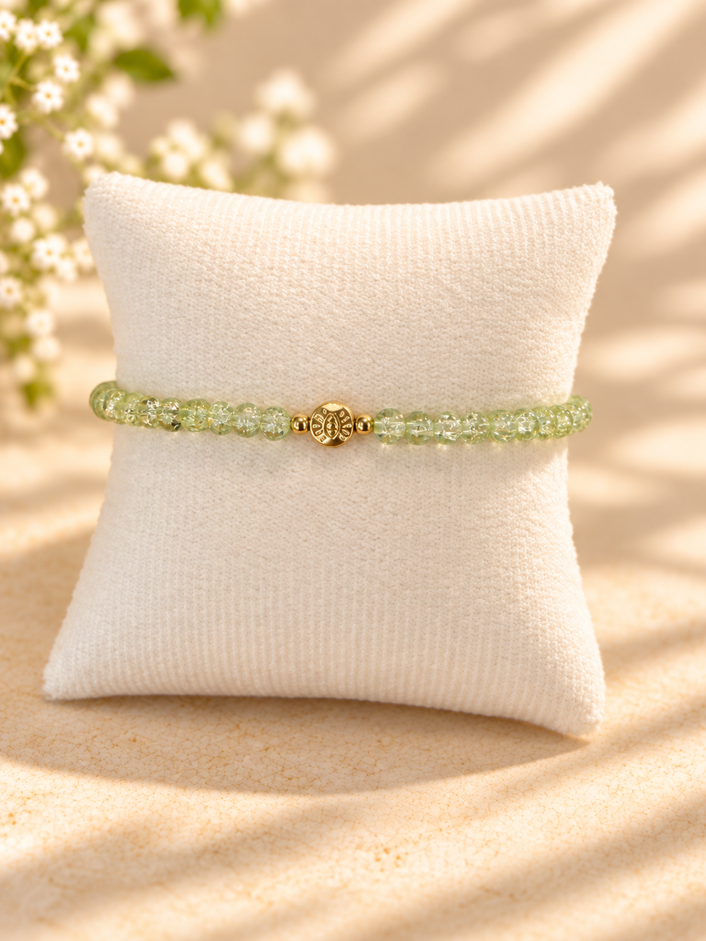 Green Crackle Glass Beads Evil Eye Bracelet