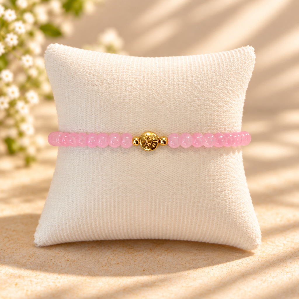 Pink Glass Beads Evil Eye Bracelet