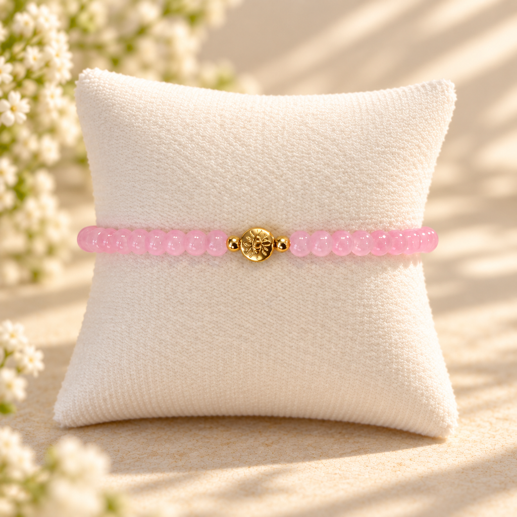 Pink Glass Beads Evil Eye Bracelet