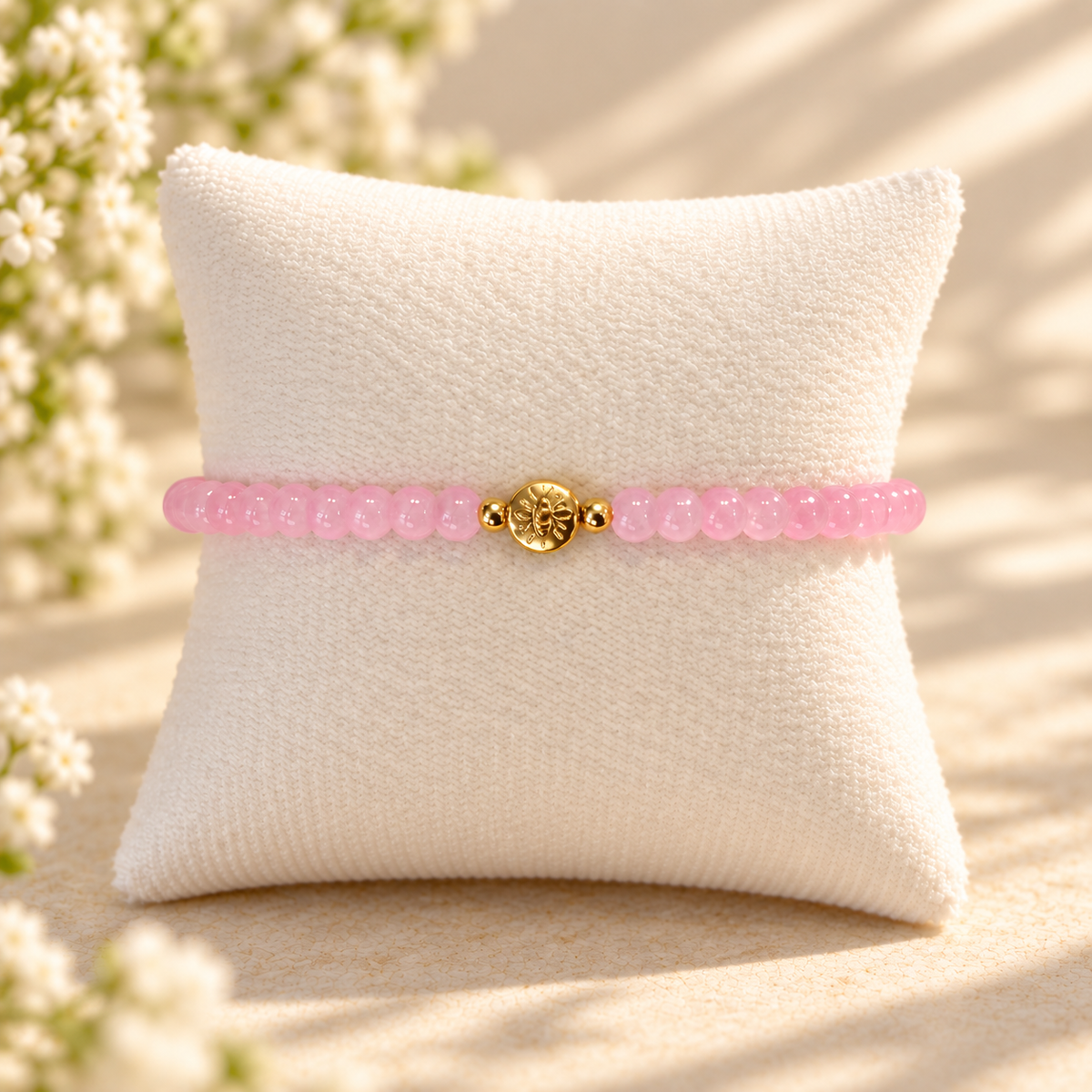 Pink Glass Beads Evil Eye Bracelet