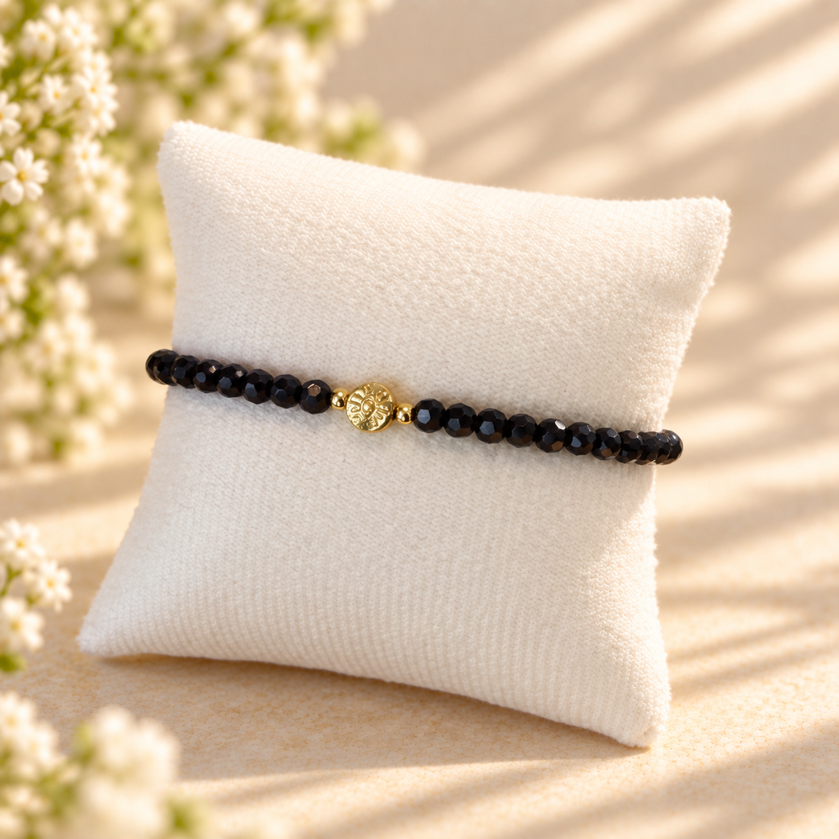 Black Faceted Glass Beads Evil Eye Bracelet