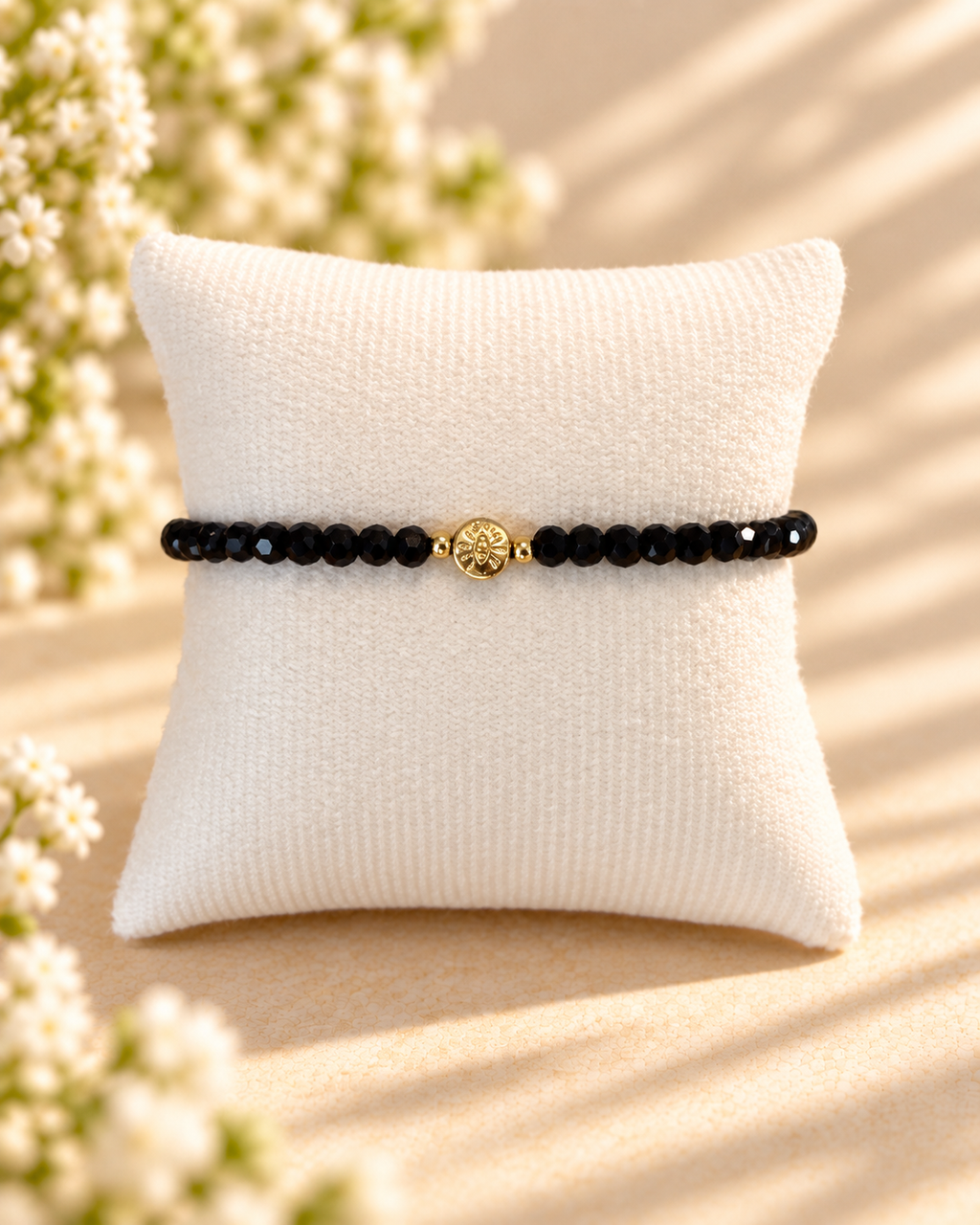Black Faceted Glass Beads Evil Eye Bracelet