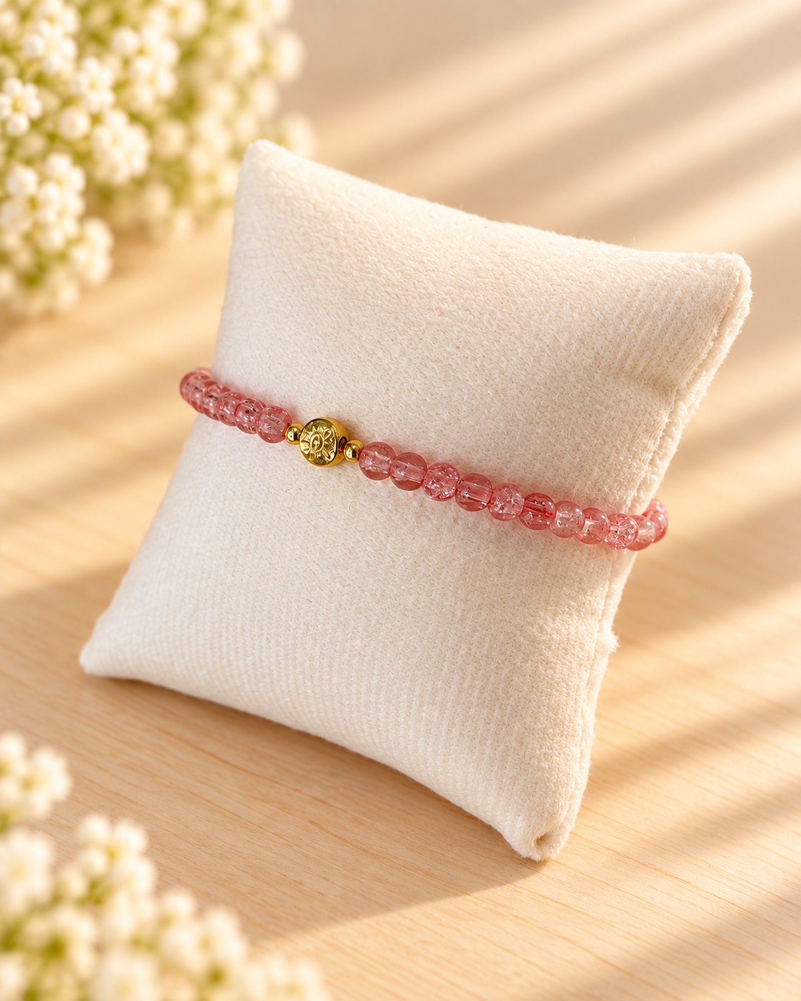 Rose Crackle Glass Beads Evil Eye Bracelet