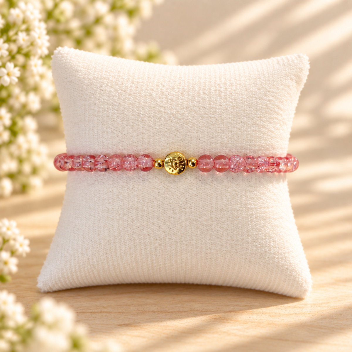 Rose Crackle Glass Beads Evil Eye Bracelet