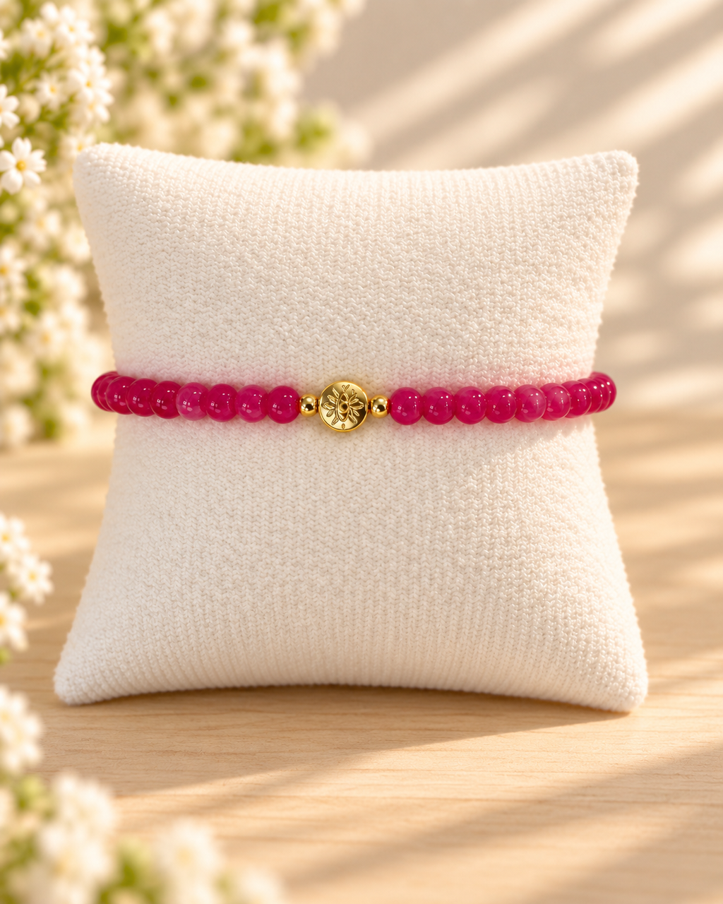 Raspberry Glass Beads Evil Eye Bracelet