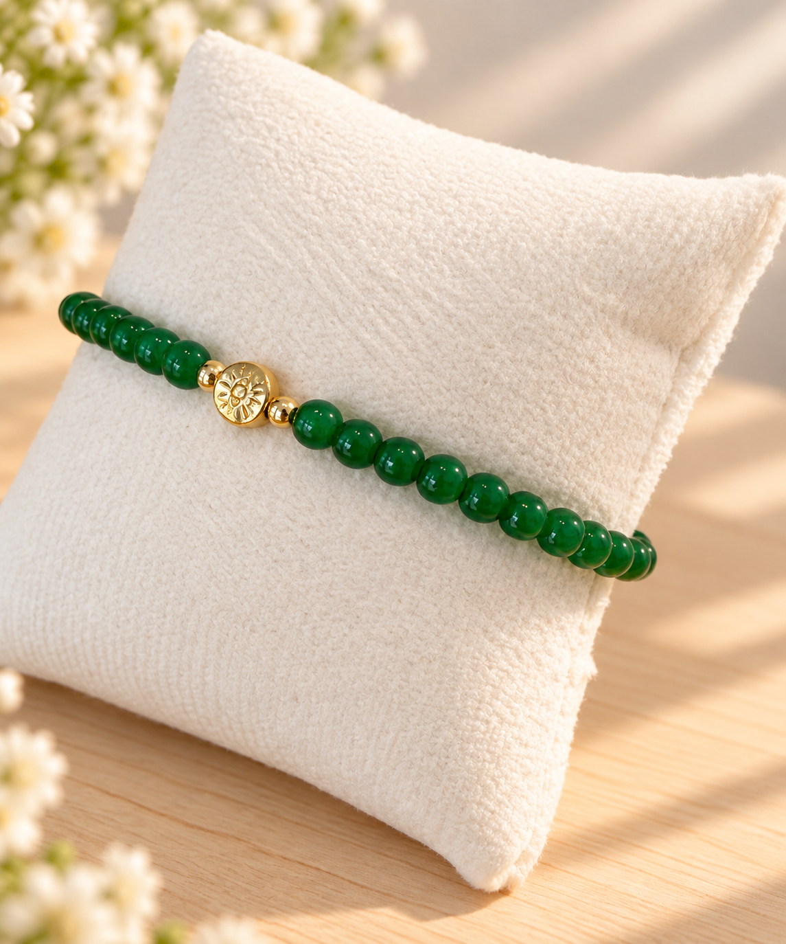 Green Glass Beads Evil Eye Bracelet