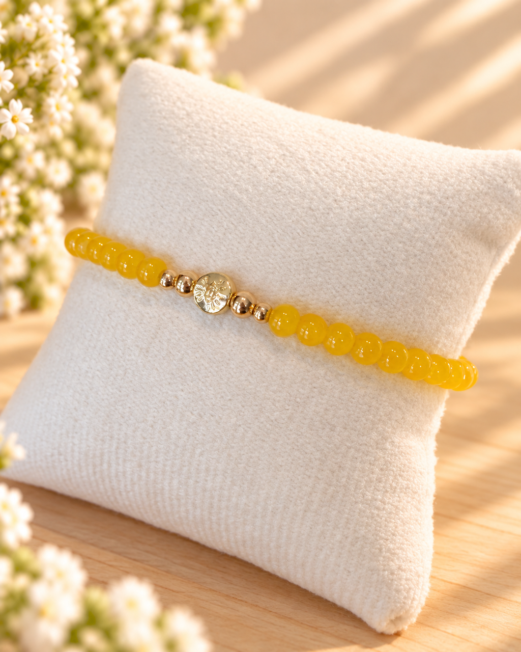 Yellow Glass Beads Evil Eye Bracelet