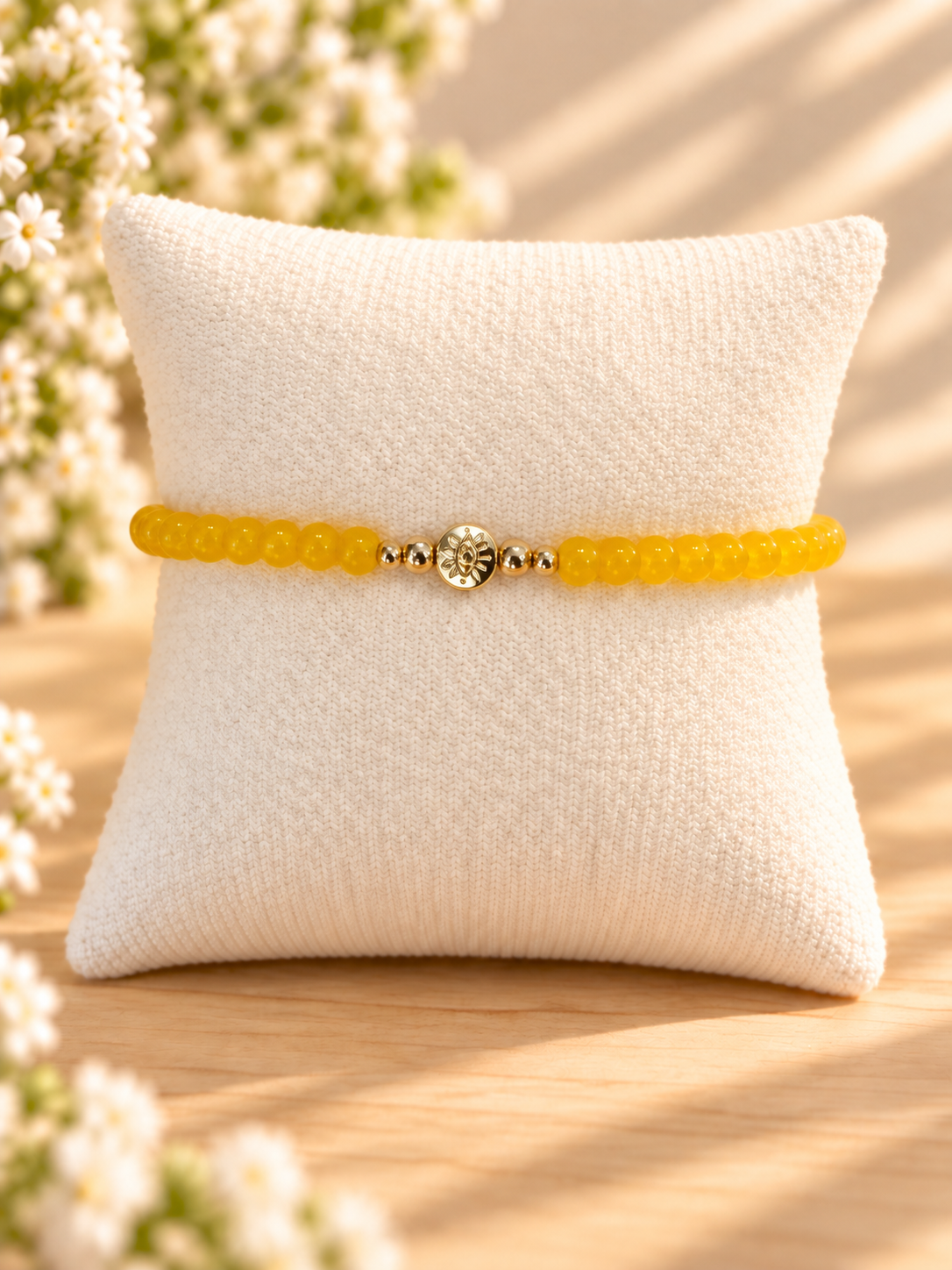 Yellow Glass Beads Evil Eye Bracelet