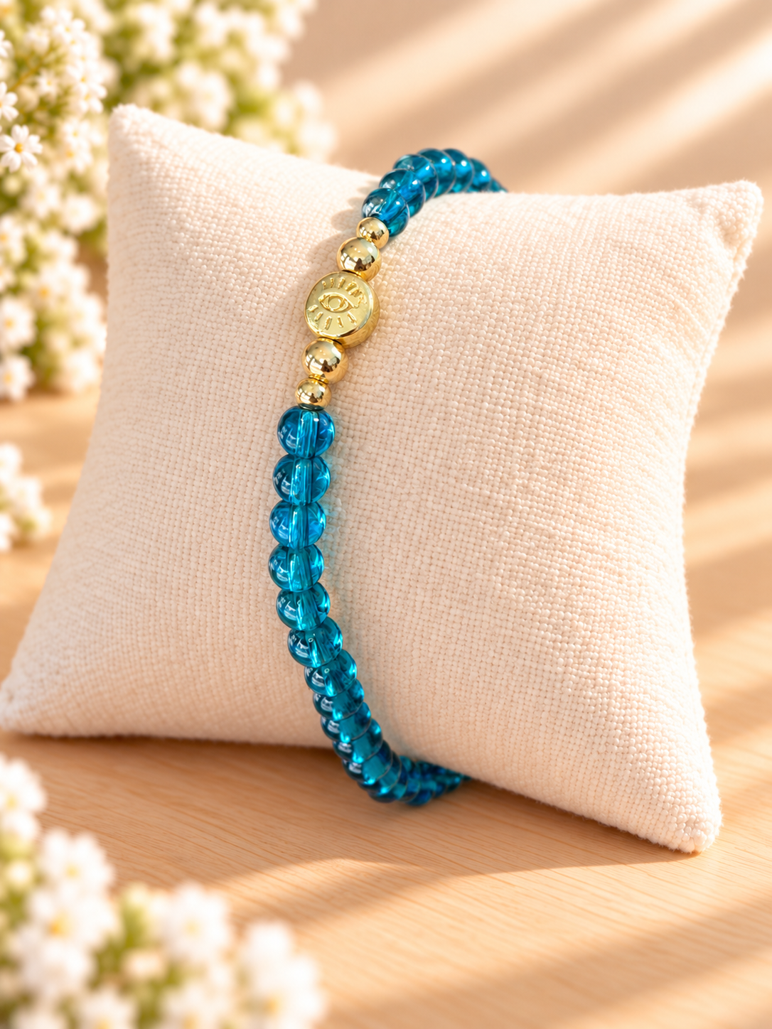 Translucent Blue Glass Beads Evil Eye Bracelet