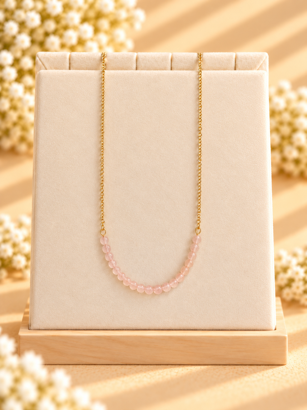 Rose Quartz and Gold Filled chain Necklace