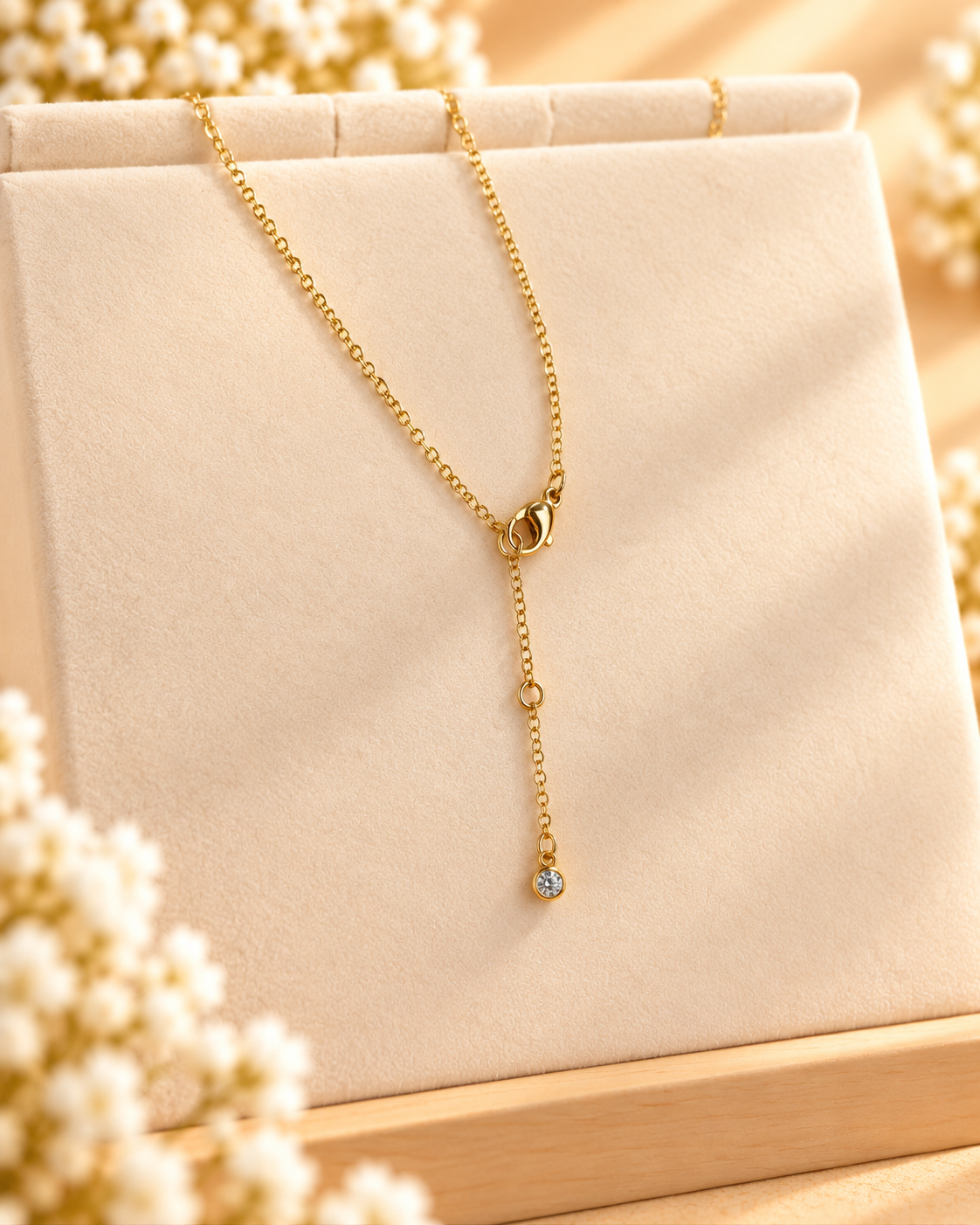 Rose Quartz and Gold Filled chain Necklace