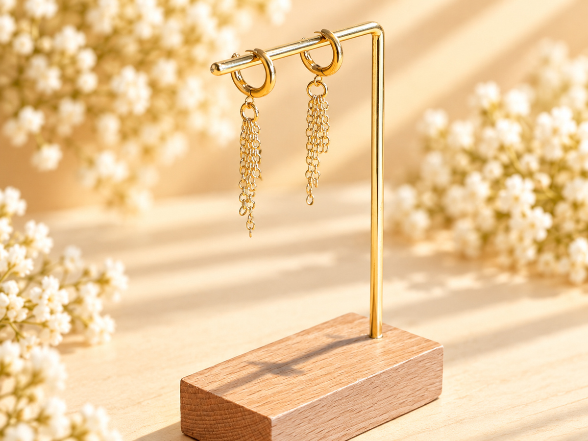 Gold plated chain dangle earrings