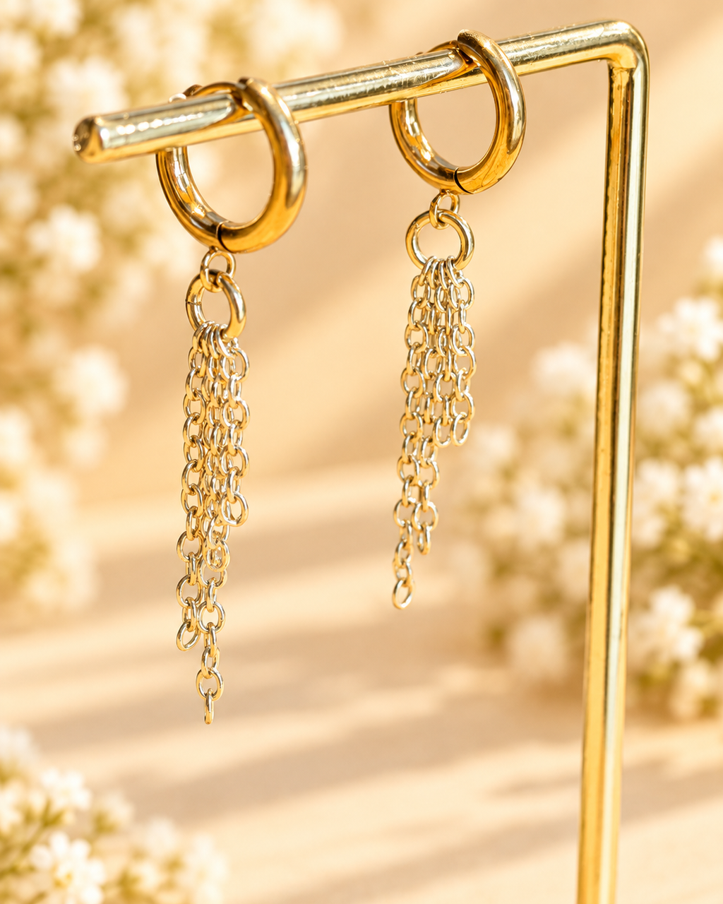 Gold plated chain dangle earrings