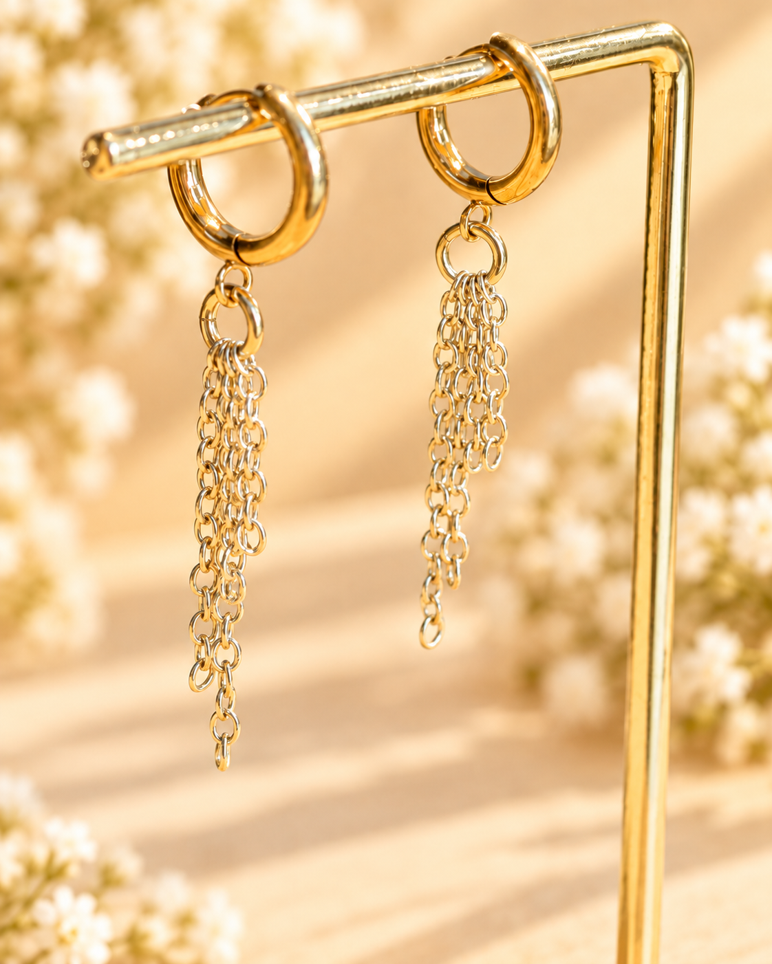 Gold plated chain dangle earrings