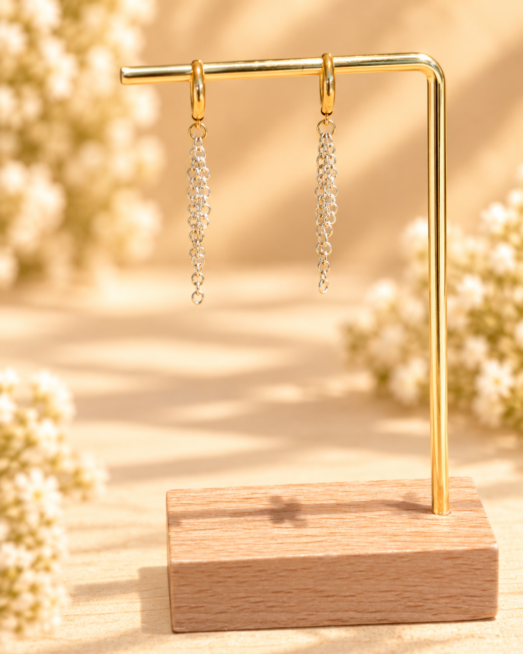 Gold plated chain dangle earrings