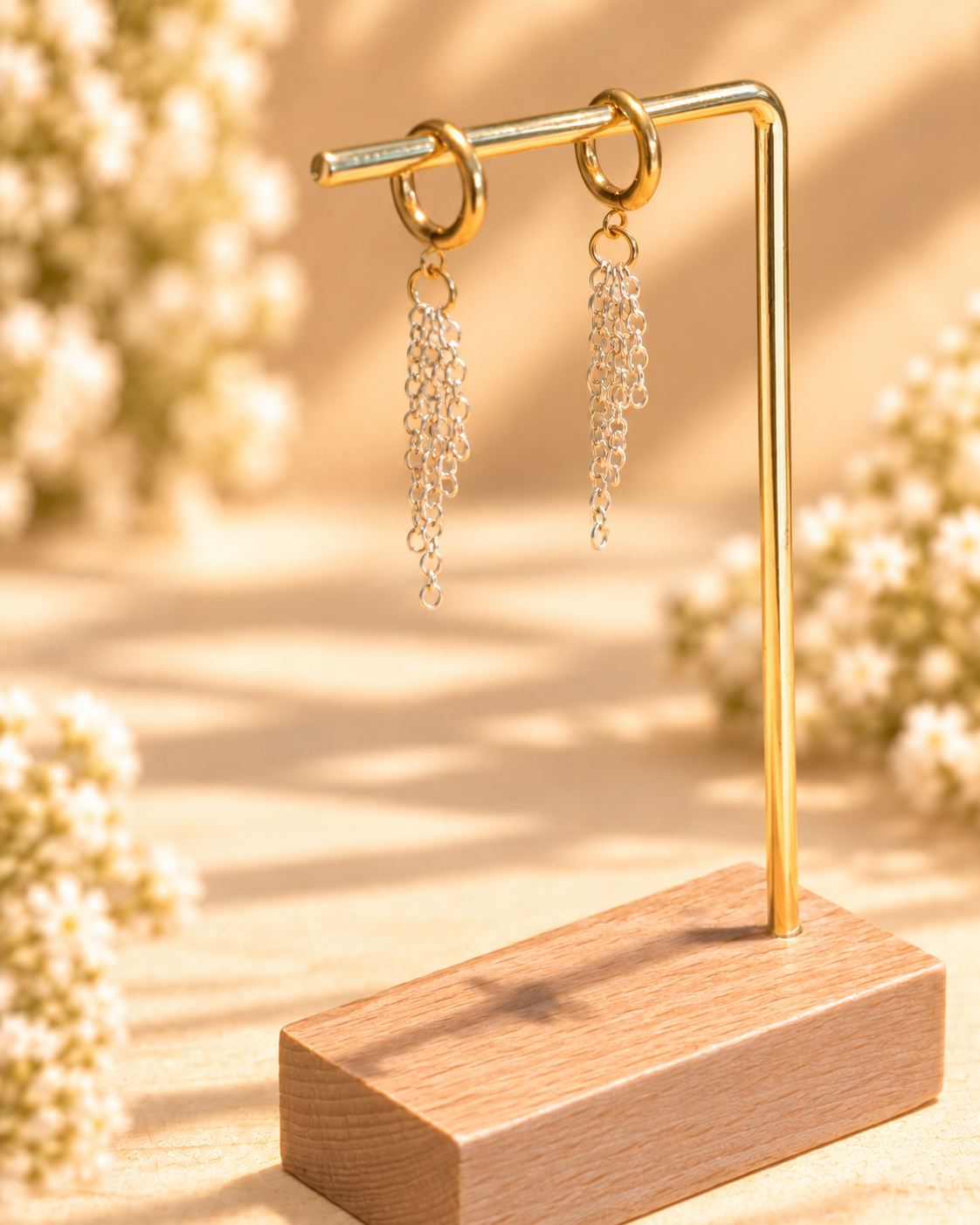 Gold plated chain dangle earrings