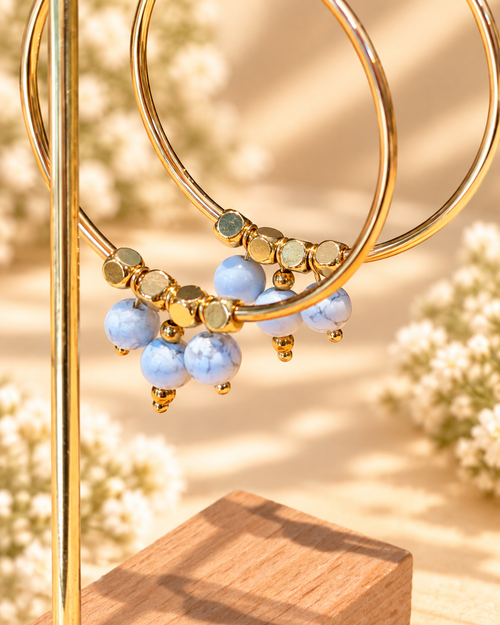 50mm hoops with Howlite stones, gold plated accents