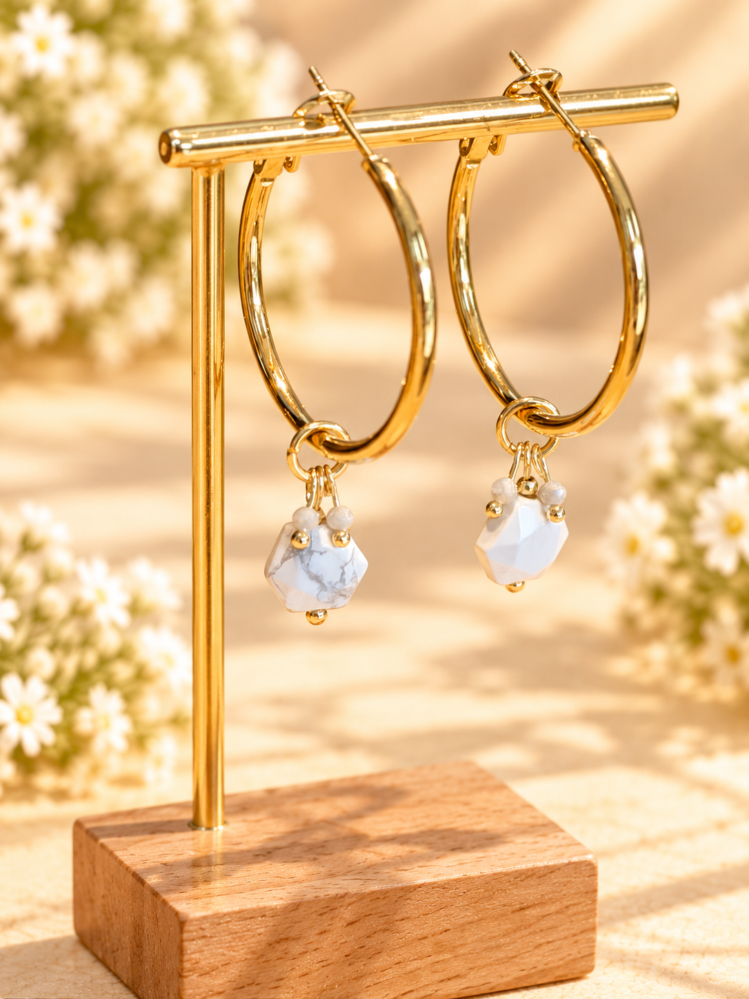 White Howlite 30mm wide hoops