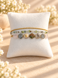 Trio bracelet - 14K gold plated chains with Indian Agate and glass crystals