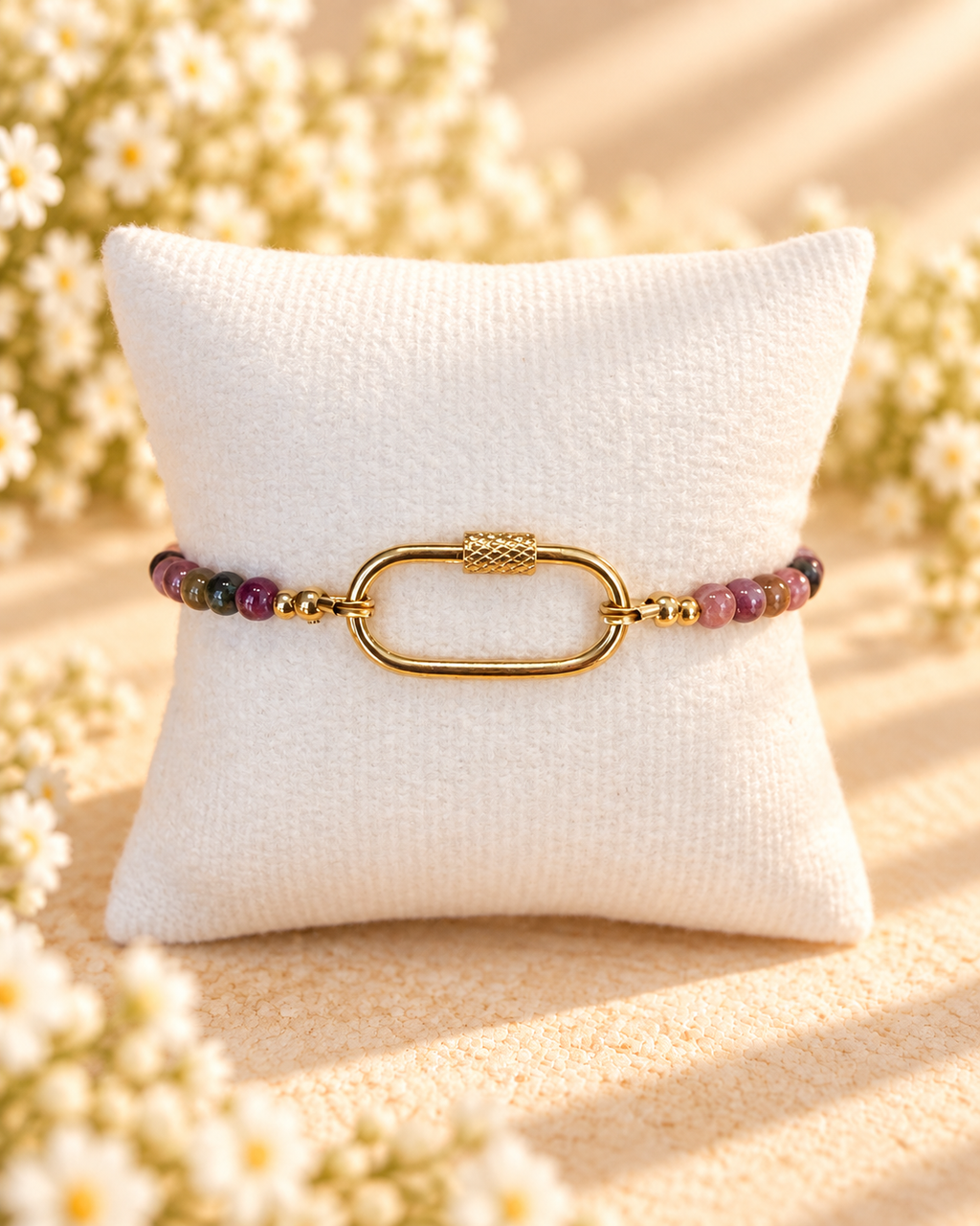 Tourmaline bracelet with Gold Carabiner
