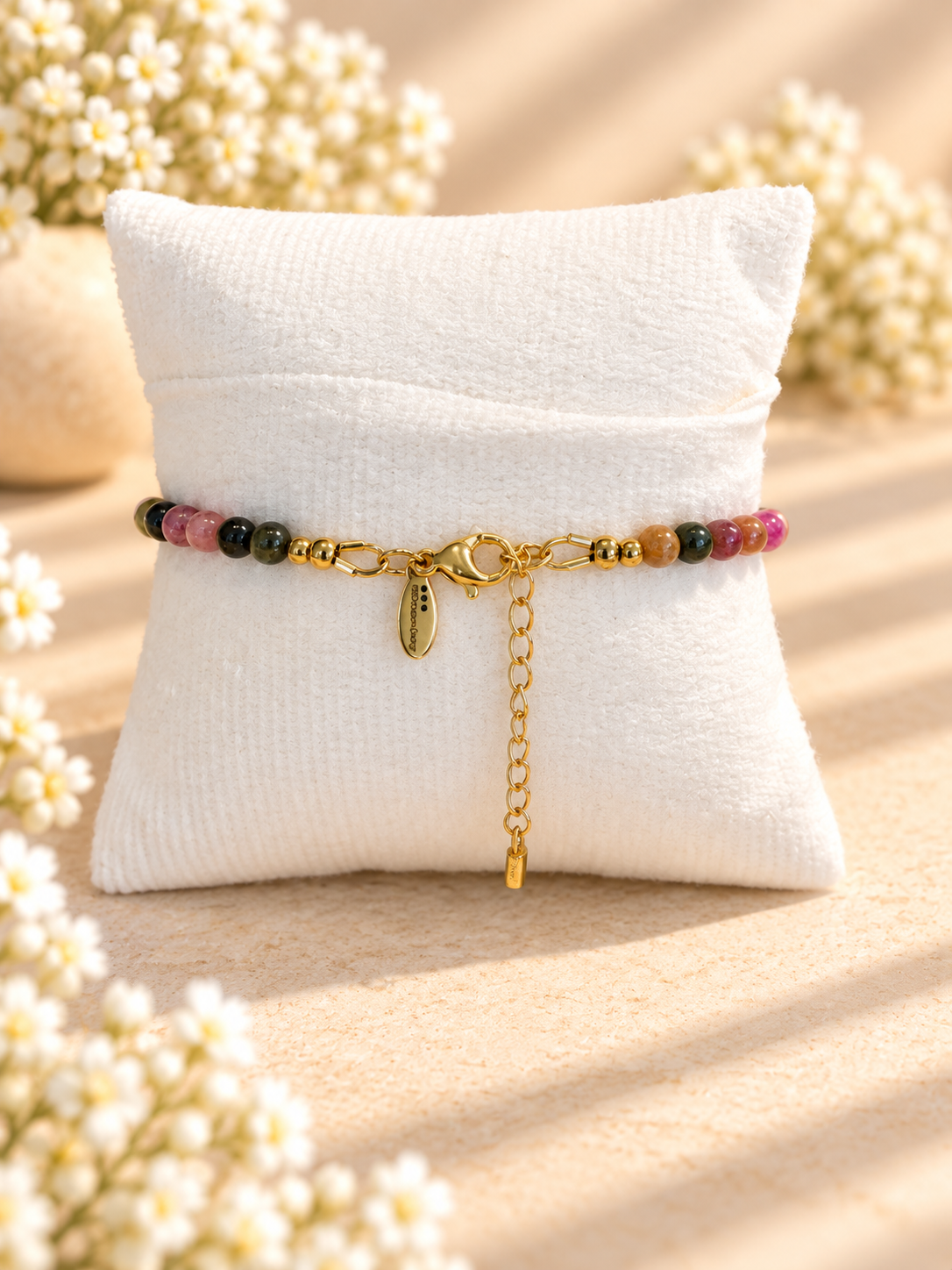 Tourmaline bracelet with Gold Carabiner