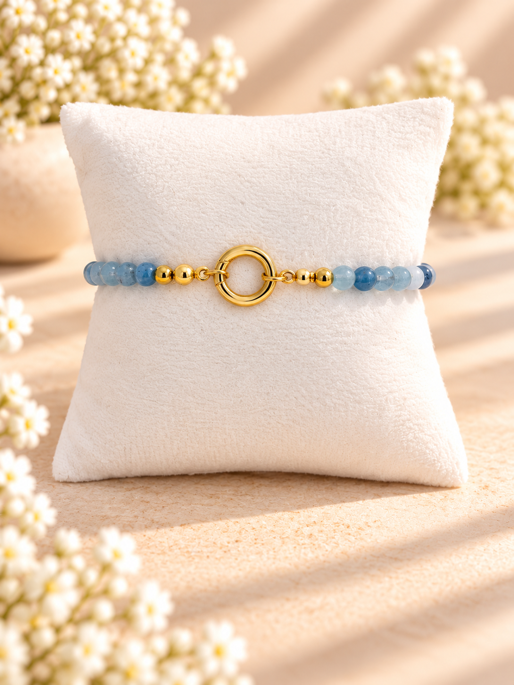 Stormy Aquamarine bracelet with 18K Gold Plated Clasp