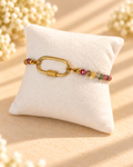 Watermelon Tourmaline bracelet with Gold Carabiner