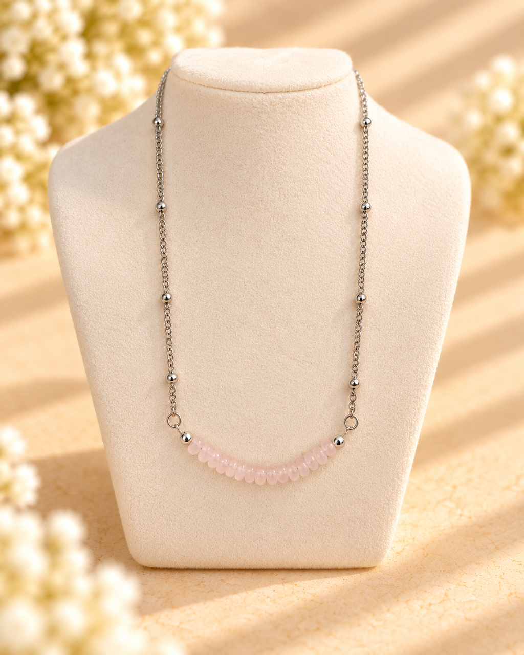 Rose Quartz and Stainless Steel Necklace