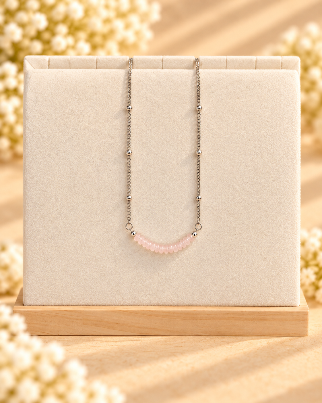 Rose Quartz and Stainless Steel Necklace