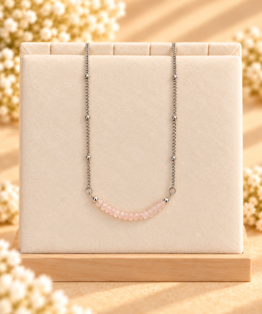 Rose Quartz and Stainless Steel Necklace