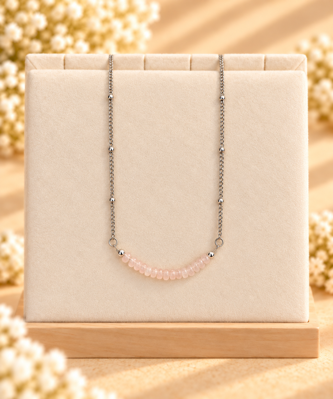 Rose Quartz and Stainless Steel Necklace