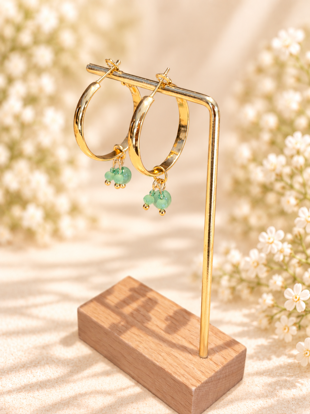 Green Aventurine 30mm wide hoops