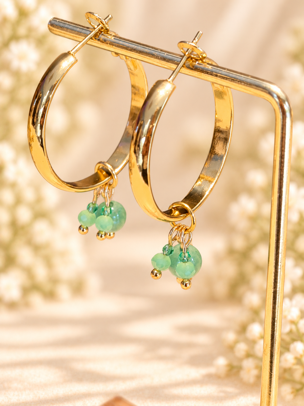 Green Aventurine 30mm wide hoops