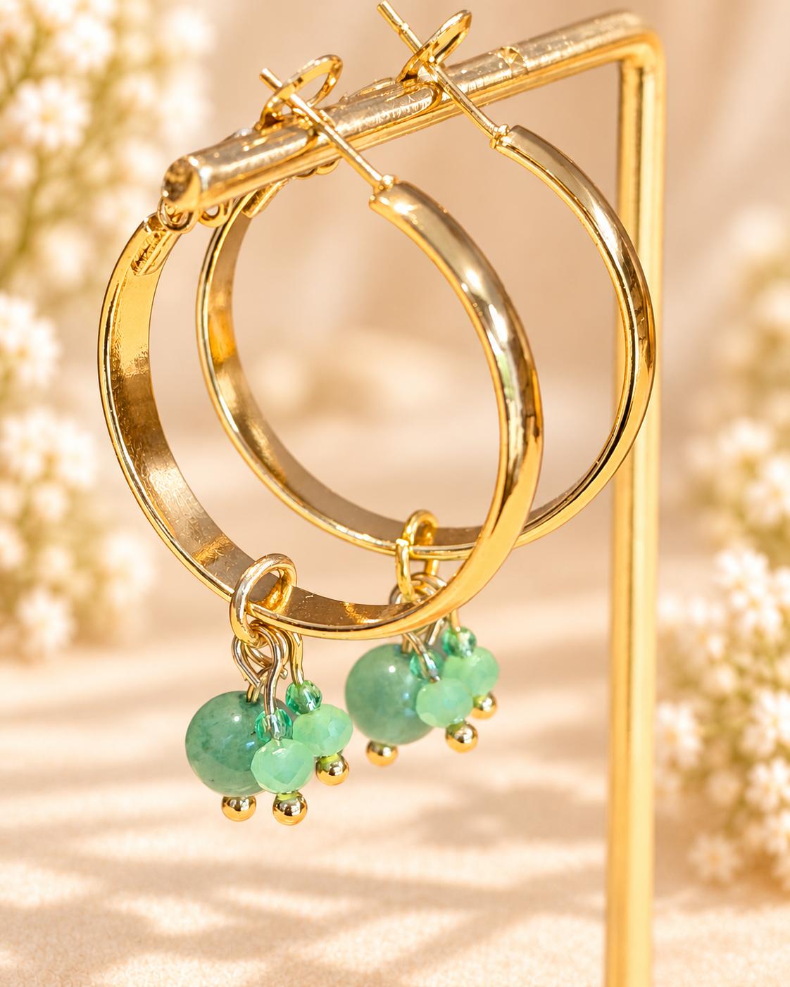 Green Aventurine 30mm wide hoops